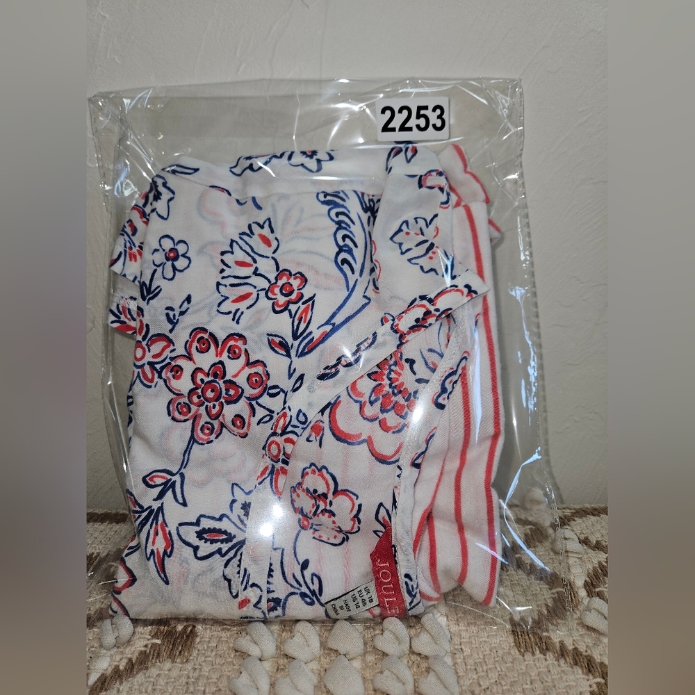 Joules Floral Stripe Short Sleeve Shirt Top Blouse Pink White Blue Women's 14 - Picture 12 of 12